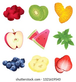 Collection of different fruits isolated on white background. Vector