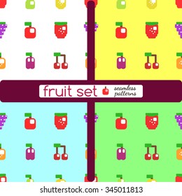 Collection of different fruits.Icons.Seamless pattern illustrations.4 in 1.