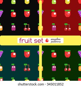 Collection of different fruits.Icons.Seamless pattern illustrations.4 in 1.