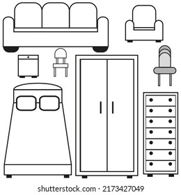 collection with different furniture. Sticker pack. Vector illustration. stock image.