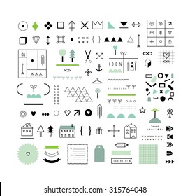 Collection of different  geometric shapes, decor elements, business icons and  logotypes. Isolated.