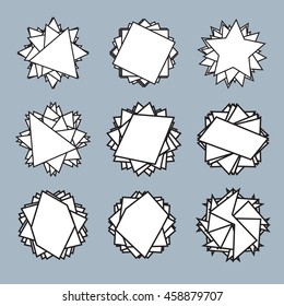 Collection of different geometric stars. Abstract labels and signs for design.