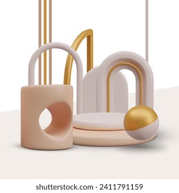 Collection with different geometrical objects in white and beige colors