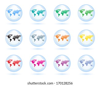 The collection of different glass earth globes.