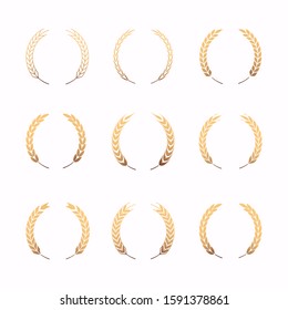 Collection of different gold silhouette circular laurel foliate.