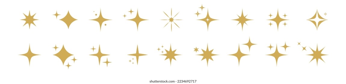 Collection of different gold sparkles icons.