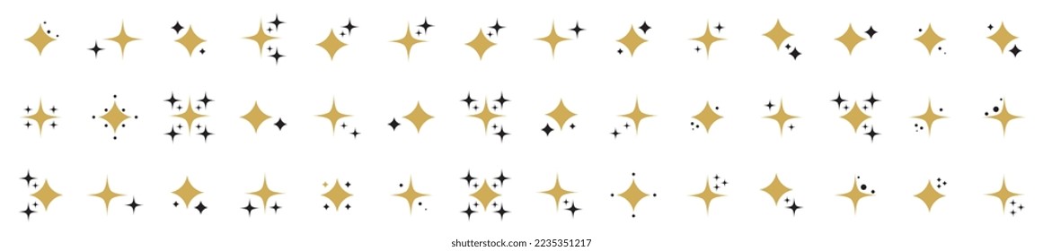 Collection of different gold sparkles icons.