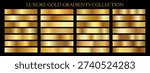 Collection of different golden gradients. Elegant golden bright gradient swatches collection