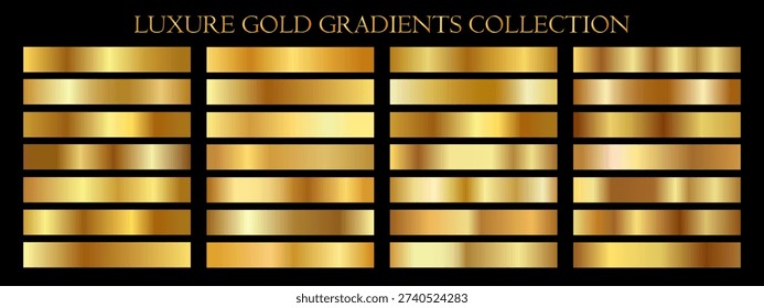 Collection of different golden gradients. Elegant golden bright gradient swatches collection