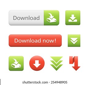Collection of different green and red download buttons in vector format.