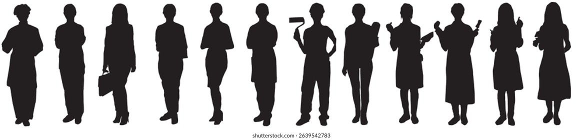 collection of different group of people of different occupation and profession silhouette