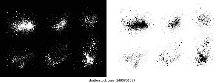 Collection of different grunge black and white brush stroke bloodstain splatter background. Set of criminals hand-drawn grungy black and white brush stroke dripping blood banner vector
