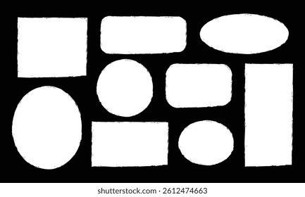 Collection of different grunge brush frame shape vector illustration. Grunge shapes for frame. Vector illustrations of circle, square and rectangle shape