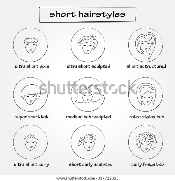 Collection Different Hairstyles Short Hair Made Stock Vector