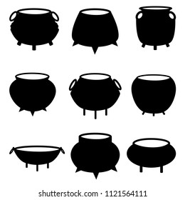 Collection of different Halloween cauldrons isolated on white