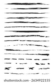 Collection of different Hand drawn black color dry brush strokes isolated on white background. Collection of hand drawn templates. Can be used and edit easily. Perfect for digital art, banners. EPS 10