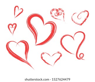 Collection different hand drawn grunge textured heart shape frame isolated on white