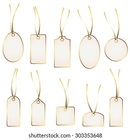 collection of different hang tags colored white and gold