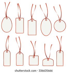 collection of different hang tags colored white and red