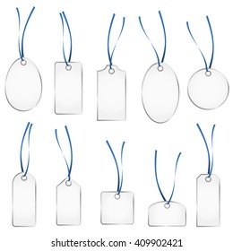 collection of different hang tags colored silver and blue