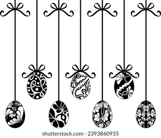 Collection of different hanging Easter egg decorations isolated on white