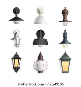  Collection different hanging lamp collection for interior design. Vector Illustration. Isolated on white. Elements of interior.