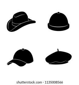 Collection of different hats and caps vector icon.
