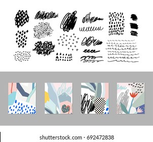 Collection of different homemade textures made by marker plus set of creative cards.