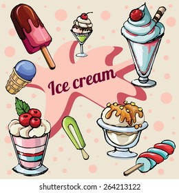 Colección de diferentes helados. Ilustración vectorial.