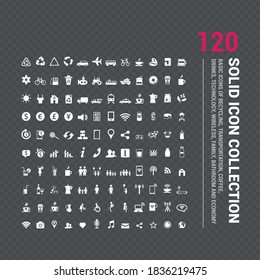Collection of different icons. Icons of economy, family, internet, arrows, food, etc.
Vector image.