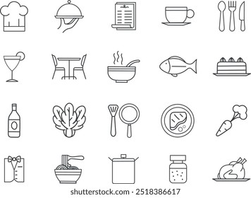 a collection of different icons including food and drinks, restaurant icons