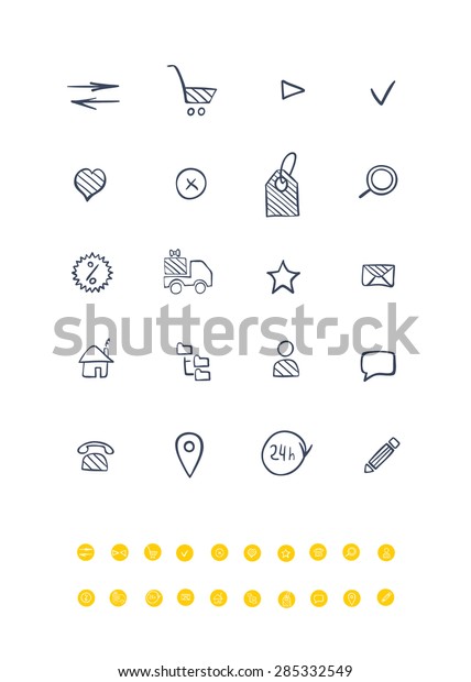 Collection of different icons for store. Vector\
illustration. Set of painting web\
icons