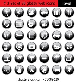 Collection of different icons for using in web design. Set #3. Travel.