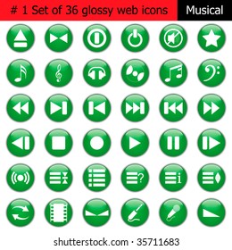 Collection of different icons for using in web design. Set #1. Music.