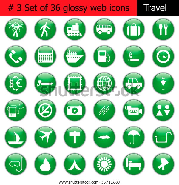 Collection of different icons for using in web\
design. Set #3.\
Travel.
