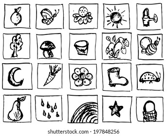 Collection of different ink icons and symbols.