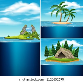 Recopilación de diferentes ilustraciones de islas