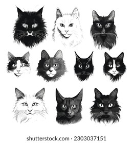 Collection of different kind of cats black and white