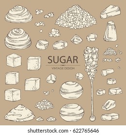Collection of different kinds of sugar. Hand drawn