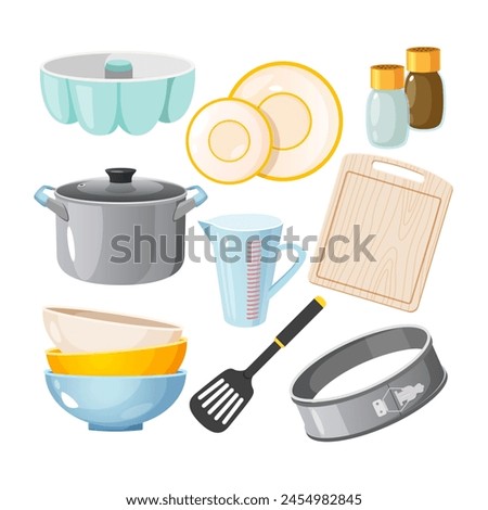 Collection of different kitchen utensils isolated on white background
