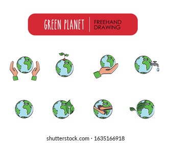 Collection of different land care icons. Symbols of the planet. Freehand images.