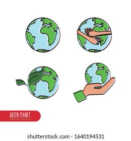 Collection of different land care icons. Symbols of the planet. Freehand images.