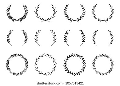 Collection of different laurel wreaths. Hand drawn vector round frames for invitations, greeting cards, quotes, logos, posters and more. Vector illustration