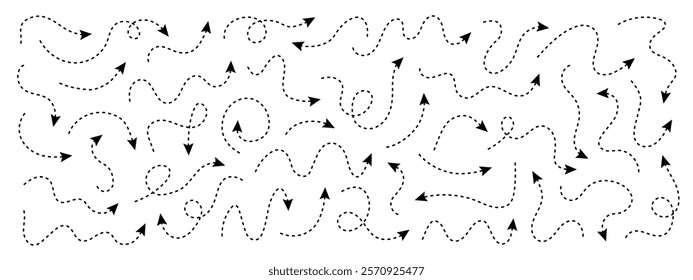 Collection of different line arrows. Line curved vector editable stroke arrows