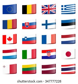 collection of different loop ribbon flags of national countries