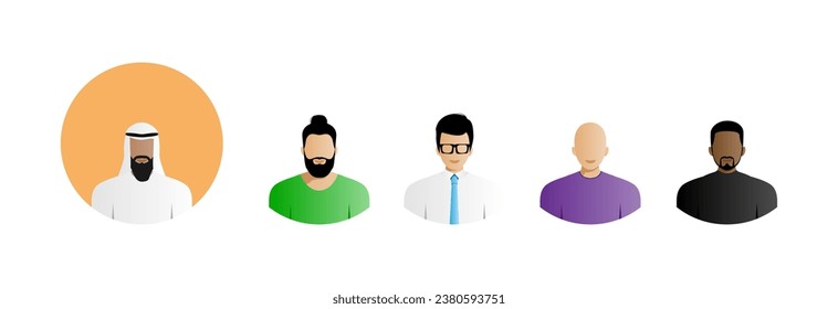 A collection of different men and different nationalities. Avatar icon.