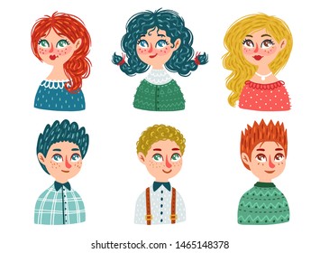 Collection of different men and women. Vector illustration with people on white background, hand drawn style.
