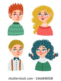Collection of different men and women. Vector illustration with people on white background, hand drawn style. 