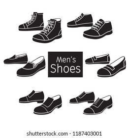 Collection Of Different Men's Shoes Pair, Monochrome, Footwear, Fashion, Objects