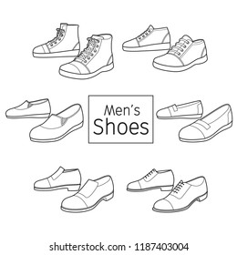 Collection Of Different Men's Shoes Pair, Outline, Footwear, Fashion, Objects